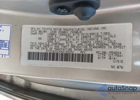 2004 Toyota Sienna Le из США, поврежденный, VIN 5TDZA23C44S184254